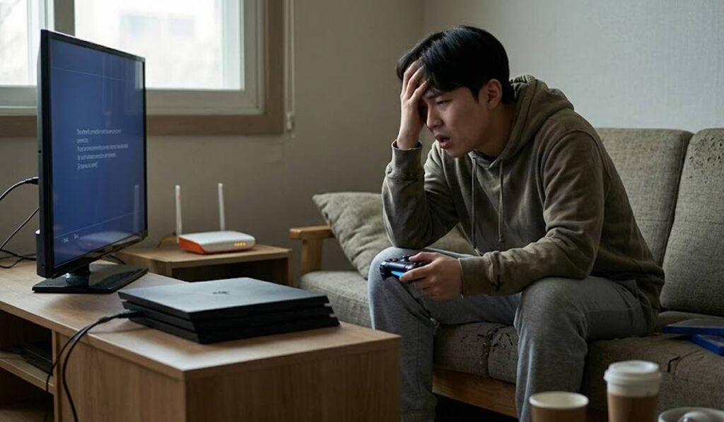 PS4 와이파이 연결 안됨 문제로 고민하는 모습